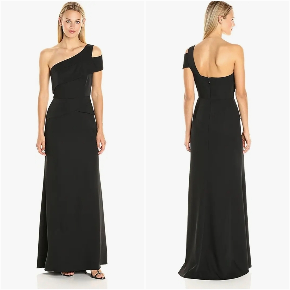 BCBGMaxAzria Annely One Shoulder Peplum Gown Formal Maxi Dress